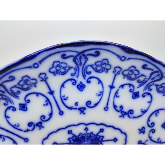 ANTIQUE CONWAY FLOW BLUE OVAL PLATE WITH EXTRAVAGANT PATTERN~10 3/4" LONG X 8" W - Picture 2 of 15